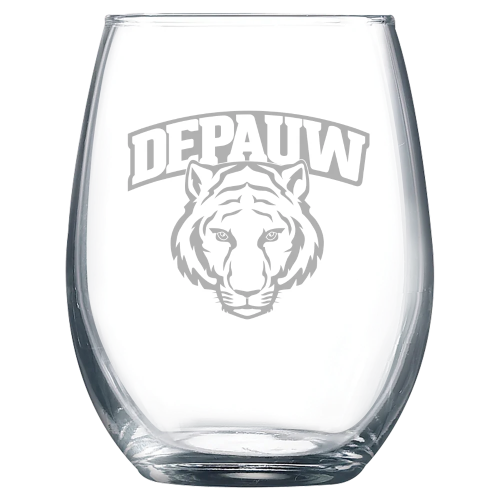DePauw University Polar Camel 9 oz. Stemless Wine Glass