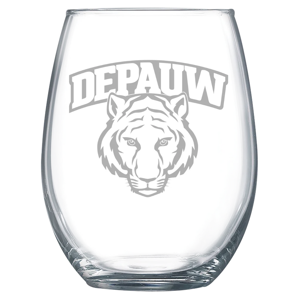DePauw University Polar Camel 15 oz. Stemless Wine Glass